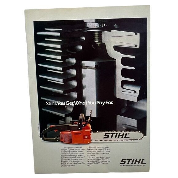 Stihl Chain Saw Print Ad Vintage 1982 Tools Man Cave Garage Decor - Picture 1 of 6